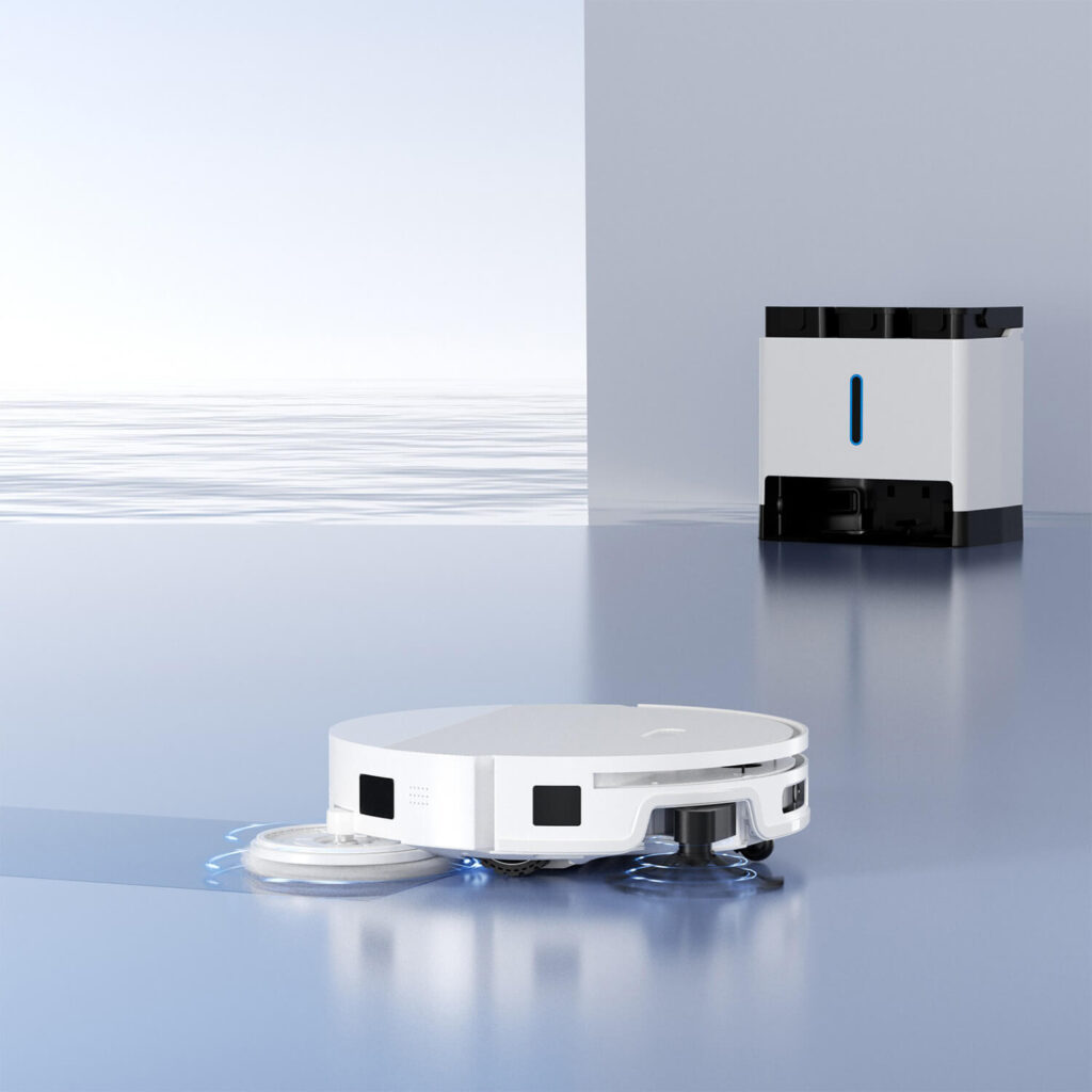 Sleek Robot Vacuum & Base Station Set - Modern Minimalist Design for Home Interiors