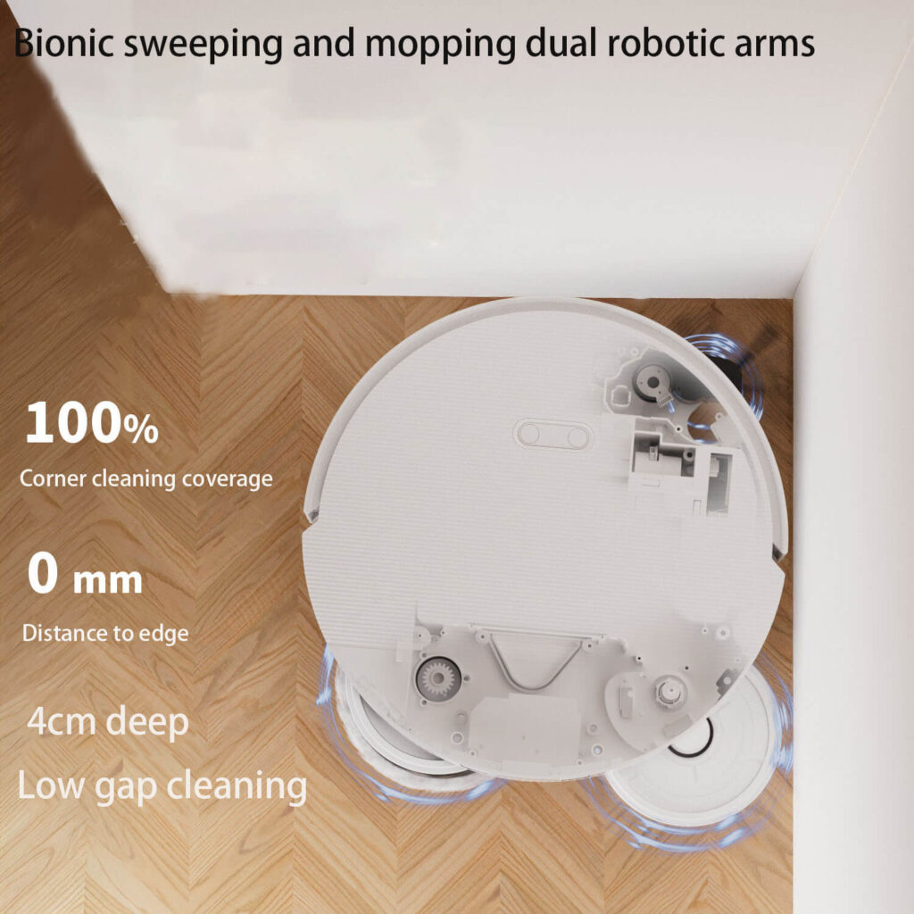 Bionic Dual Robotic Arms Robot Vacuum - 100% Corner Cleaning Coverage, 0mm Edge Distance & 4cm Low Gap Cleaning