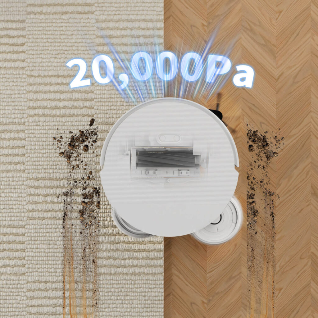 20000Pa Strong Suction Robot Vacuum - Deep Clean Carpet Pet Hair & Sticky Stains