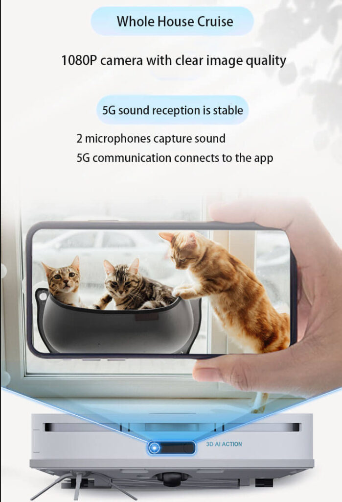 LINKBEY Robot Vacuum Whole House Cruise - 1080P Camera, 5G Sound Reception & 2 Microphones (Remote Home/Pet Monitoring)